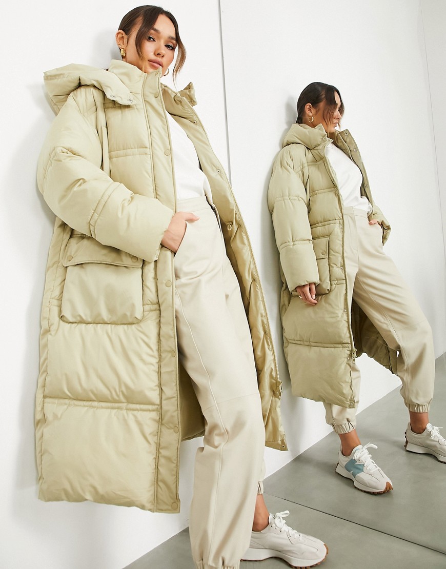 ASOS EDITION longline puffer jacket with pockets in camel
