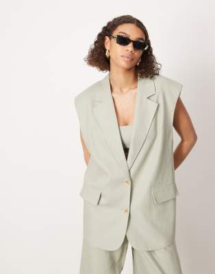 Asos Design Longline Vest In Dusky Green - Part Of A Set