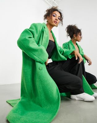 ASOS EDITION longline wool mix coat in bright green