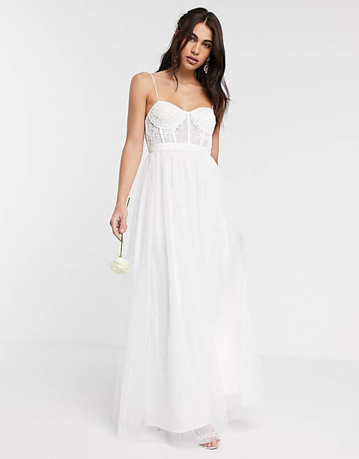 ASOS EDITION Louisa lace corset wedding dress with mesh skirt