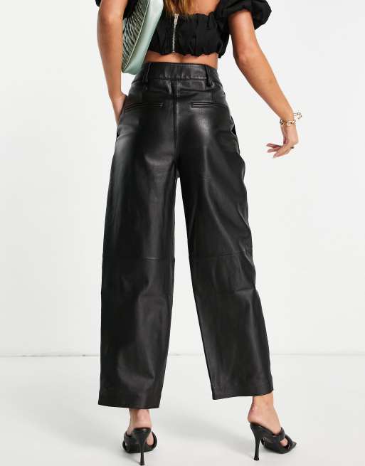 ASOS EDITION - Løstsiddende læderbukser med sømdetaljer i sort, 4 af 4