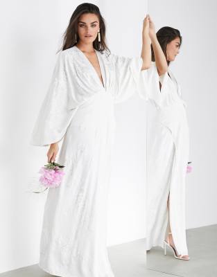 ASOS EDITION Luna embroidered satin kimono wedding dress-White