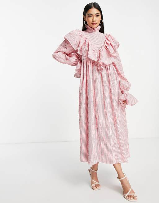 ASOS EDITION – Luźna sukienka koszulowa midi w paski, z falbanką