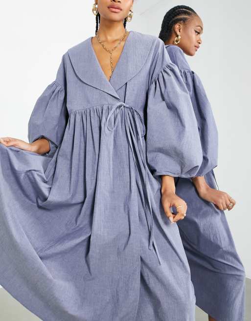 ASOS Edition – Luźna sukienka midi z kołnierzykiem w kolorze spranego błękitu