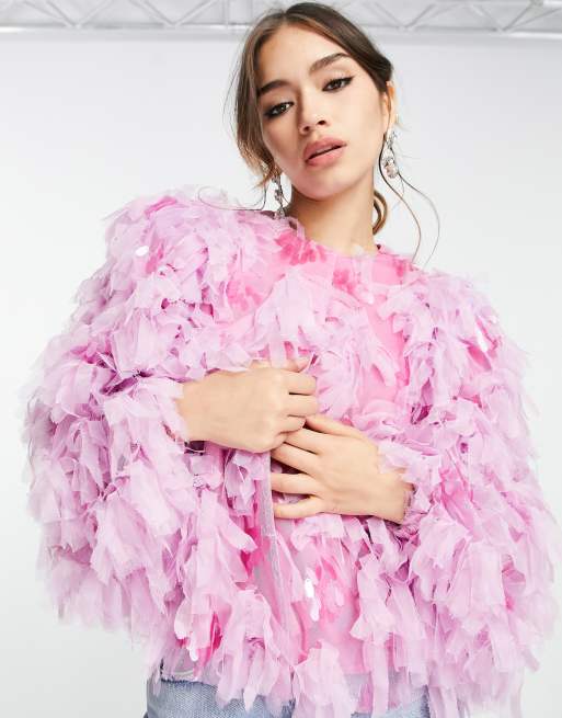 ASOS EDITION - Lyserød jakke i mesh med pailletter og tekstur, 3 af 4