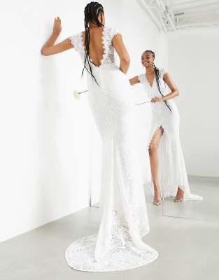 ASOS EDITION Madeline cap sleeve lace wedding dress with fishtail - ASOS Price Checker