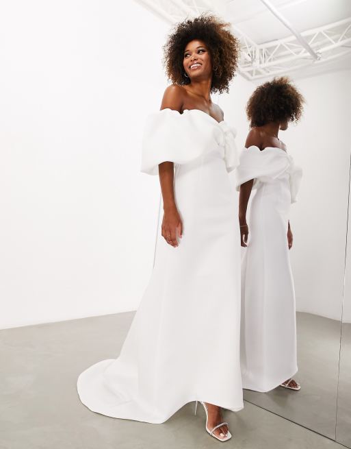 ASOS EDITION Maeve sculpted off shoulder wedding dress in ivory