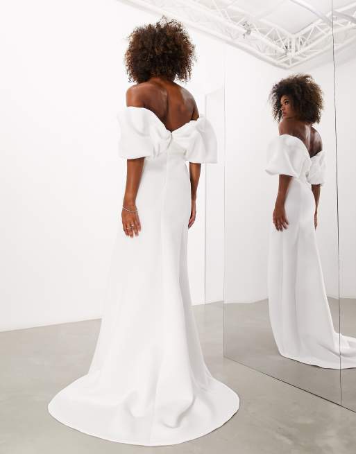ASOS Edition - Maeve - Vestito da sposa con spalle scoperte color avorio, 2 di 4