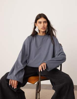 ASOS EDITION - Maglietta a maniche lunghe oversize in cotone premium color blu ardesia