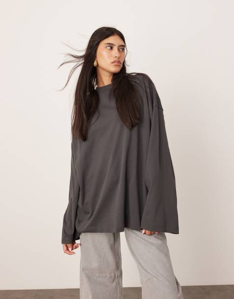 ASOS Edition - Maglietta oversize premium in cotone color antracite a maniche lunghe - view 1