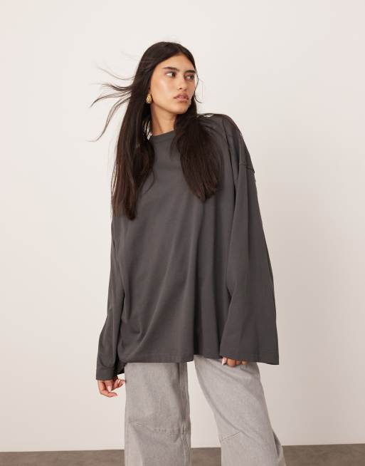 ASOS Edition - Maglietta oversize premium in cotone color antracite a maniche lunghe