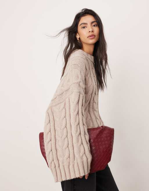 ASOS EDITION - Maglione oversize pesante lavorato a trecce color tortora