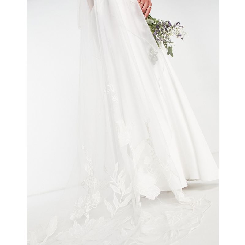  Designer EDITION - Mantella da sposa con applicazioni floreali, color avorio