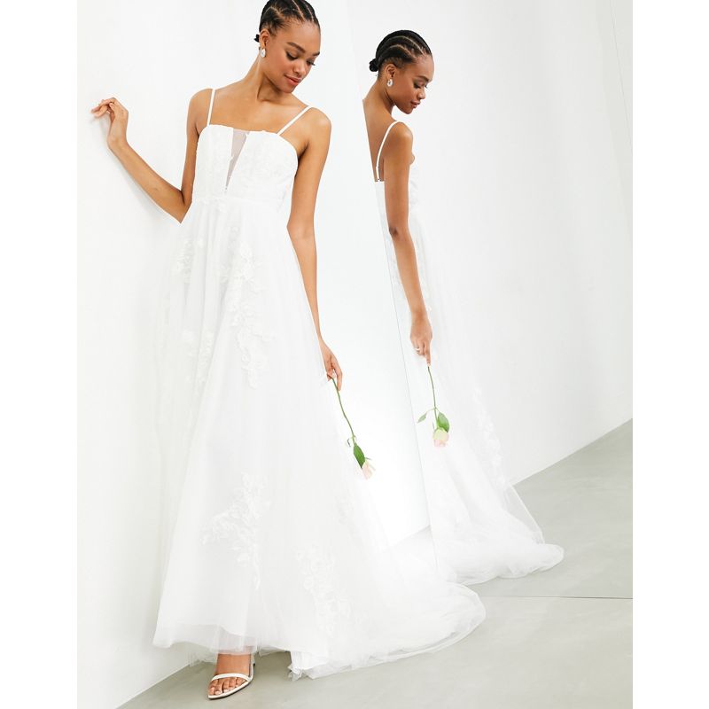 Donna  EDITION - margot - Vestito da sposa con scollo super profondo con fiori ricamati e bretelline sottili