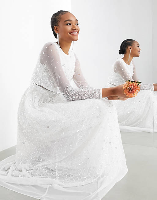 ASOS EDITION – Marie – Paillettenbesetztes Hochzeitskleid mit kurz geschnittenem Oberteil