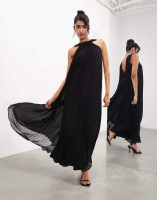 ASOS EDITION - Markantes, ärmelloses Neckholder-Maxikleid in Schwarz mit Falten