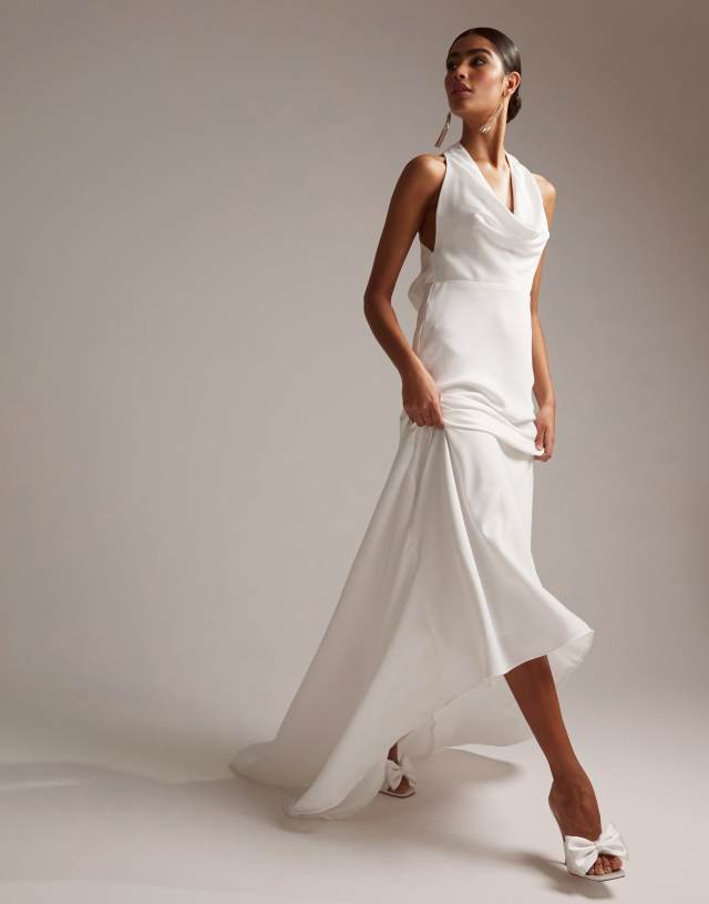 ASOS EDITION Marlowe satin halter cowl wedding dress in ivory