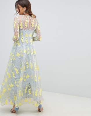 yellow embroidered maxi dress