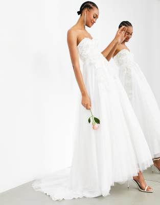 ASOS EDITION Matilda bandeau wedding dress with full skirt and floral embroidery - ASOS Price Checker