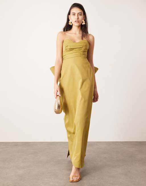 ASOS EDITION Maxi bandeau-jurk met grote strik in groen ASOS