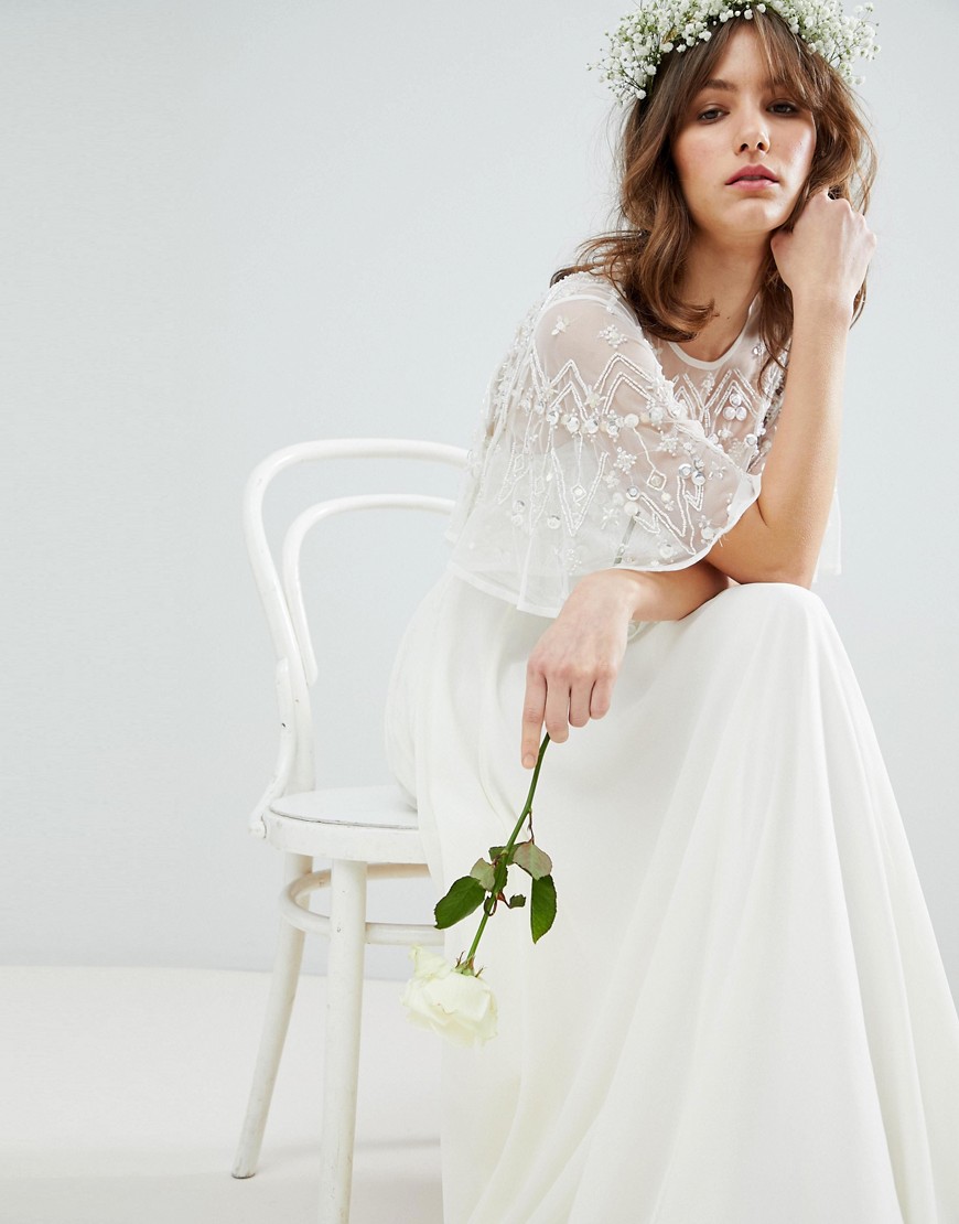 ASOS EDITION - Maxi-brudekjole med udsmykket croptop-Hvid