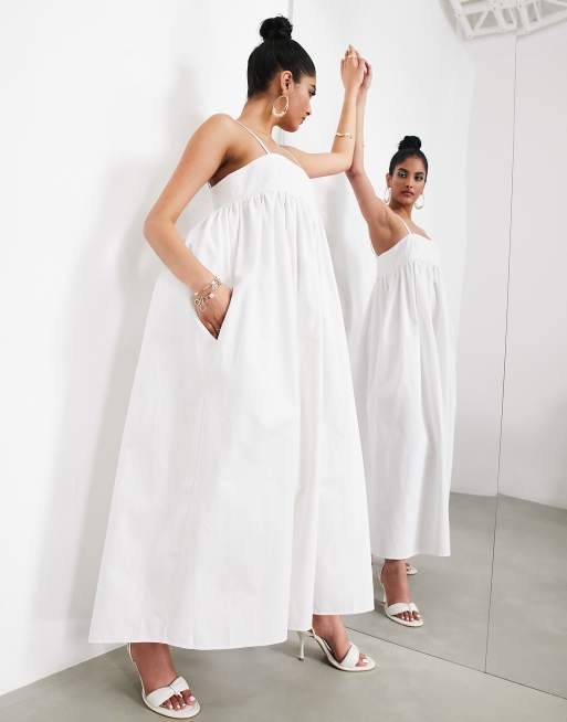 ASOS EDITION - Maxi cami-jurk van katoenen keperstof met empirelijn in wit