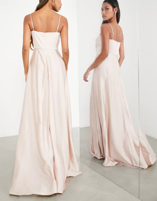 ASOS EDITION - Maxi cami jurk van satijn met volle rok in beigeroze, 2 van 4