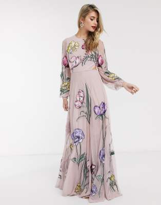 asos edition floral embroidered maxi dress with cutabout skirt