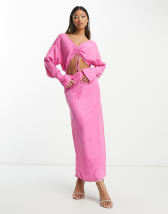 ASOS DESIGN one sleeve maxi dress with cut out waist detail in