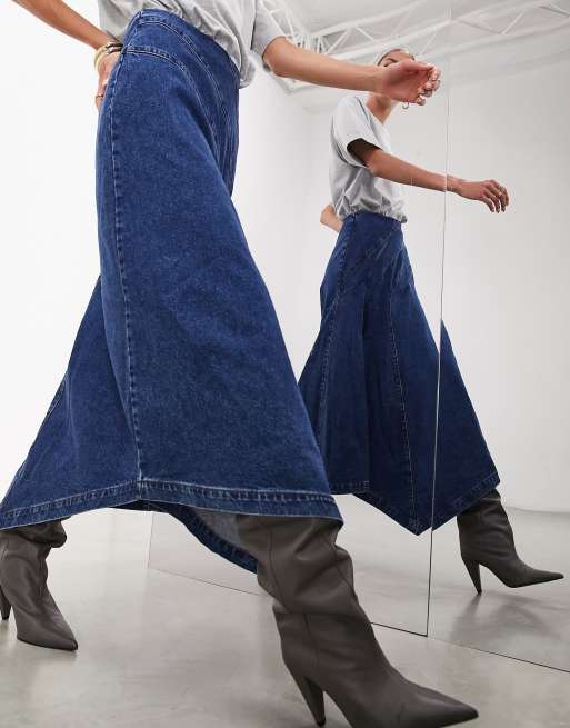 ASOS EDITION – Maxi-Jeansrock in A-Linie in Mittelblau mit Nahtdetail, 2 von 4