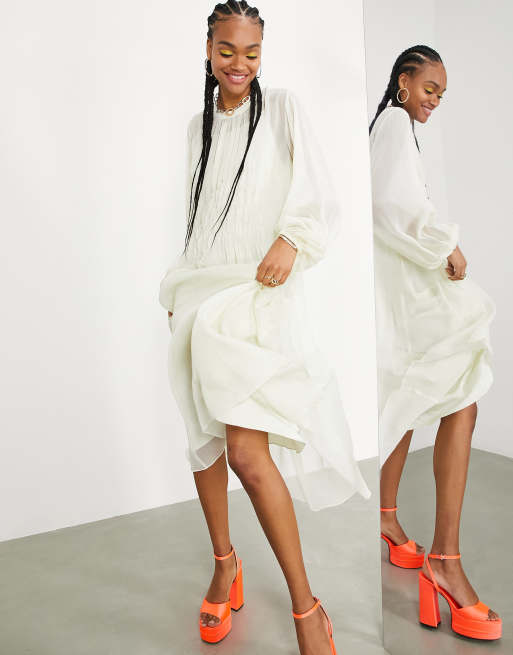 ASOS EDITION - Maxi-jurk met gerimpelde voorkant in neutrale kleur, 4 van 4