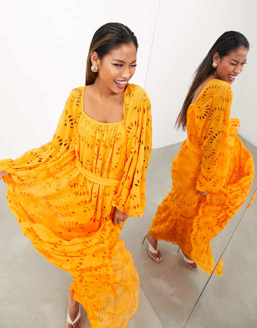 Oranje cheap maxi jurk