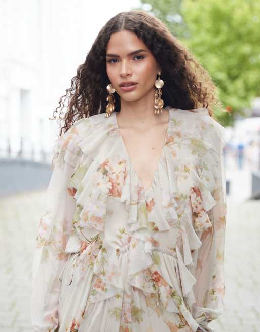 ASOS EDITION Maxi jurk van chiffon met onafgewerkte randen