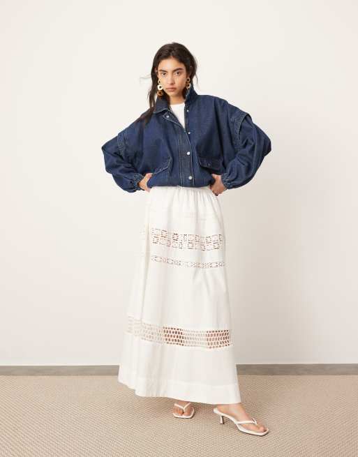 ASOS EDITION - Maxi rok met gehaakte afwerking in wit