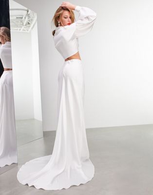 ASOS EDITION maxi skirt with split front and train in ivory - ASOS Price Checker