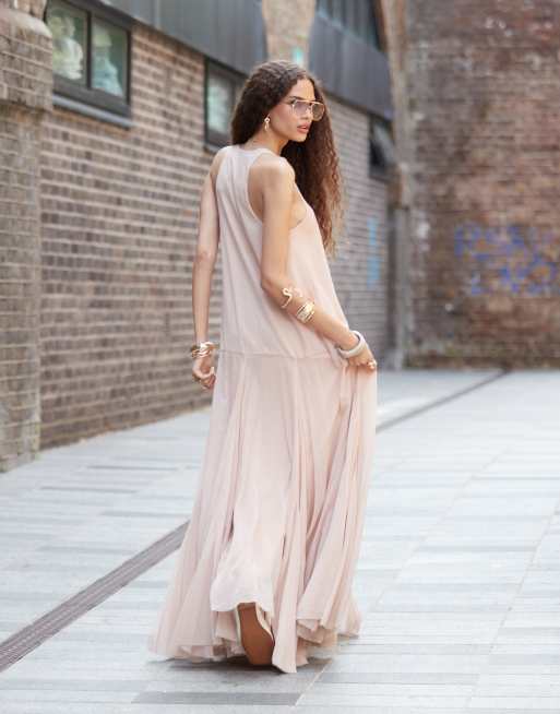 ASOS EDITION - Maxikjole med sænket talje og chiffon-nederdel i sart rosa, 4 af 4
