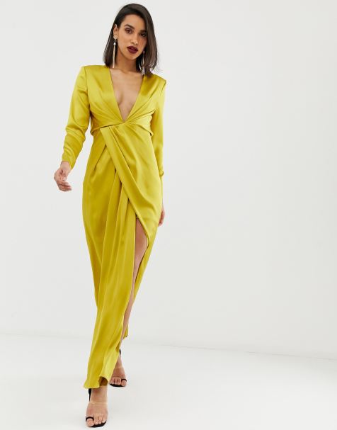 ASOS EDITION – Maxikleid aus Satin mit seitlichem Schlitz und tiefem Ausschnitt