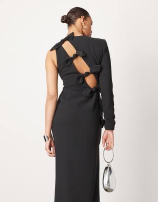 ASOS EDITION - Maxikleid aus schwarzem Crepe mit Schleifendetails und einem Ärmel