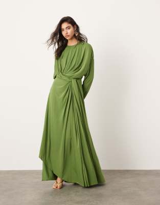 ASOS EDITION - Maxikleid in Grün mit Falten und Schnalle am Rücken