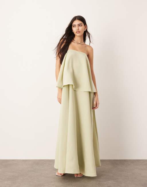 ASOS EDITION – Maxikleid in Grün mit Riemchenträgern, eckigem Ausschnitt, Taschen und auffälliger Drapierung