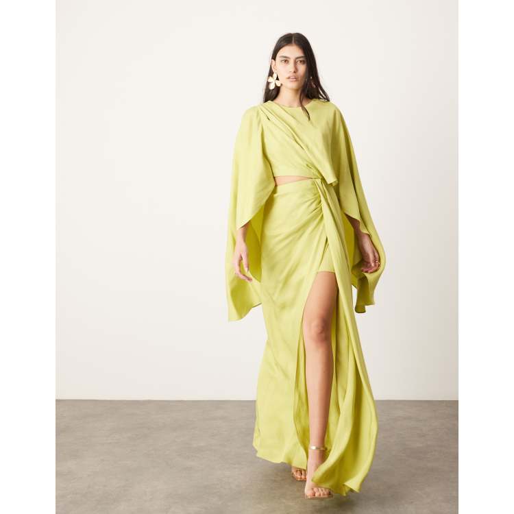 ASOS EDITION – Maxikleid in Limettengrün mit Zierausschnitt und 