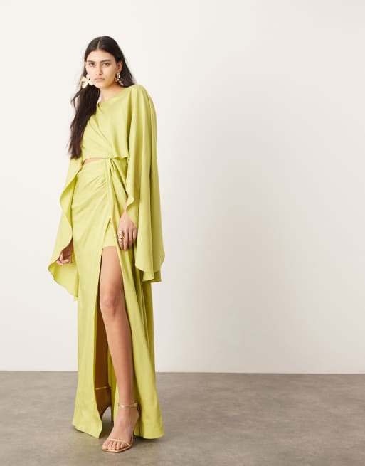 ASOS EDITION – Maxikleid in Limettengrün mit Zierausschnitt und  