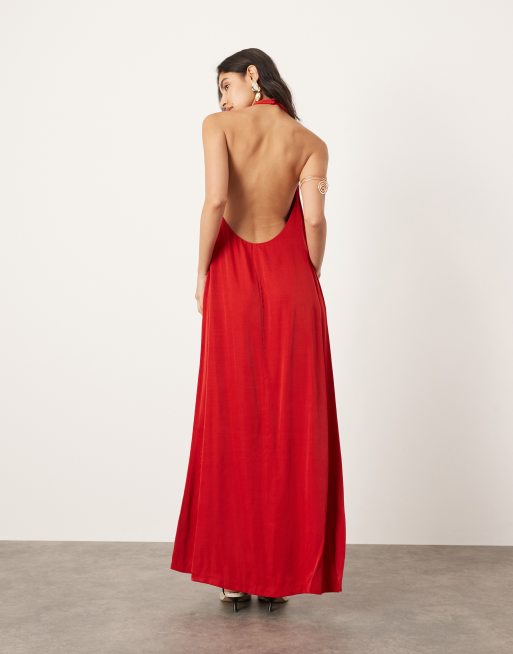 ASOS EDITION Maxikleid in Rot mit Neckholder Taschen und tiefem Ruckenausschnitt ASOS