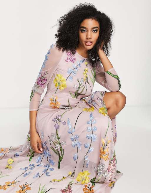 ASOS EDITION – Maxikleid mit Gartenblumenstickerei in Rosa, 3 von 4