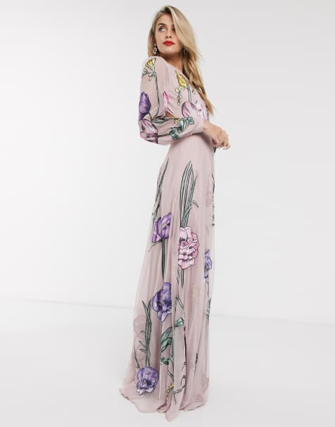 ASOS EDITION – Maxikleid mit Zierausschnitt hinten und übergroßer Blumenstickerei