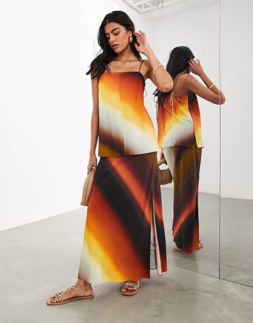 ASOS EDITION - Maxinederdel med skråsnit og ombré-striber i solnedgangsfarver - Del af sæt, 3 af 5