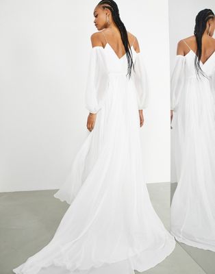 ASOS EDITION Maya off shoulder blouson sleeve chiffon wedding dress - ASOS Price Checker
