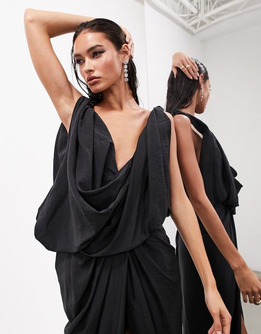 ASOS EDITION drape halter midi dress with tie detail in black