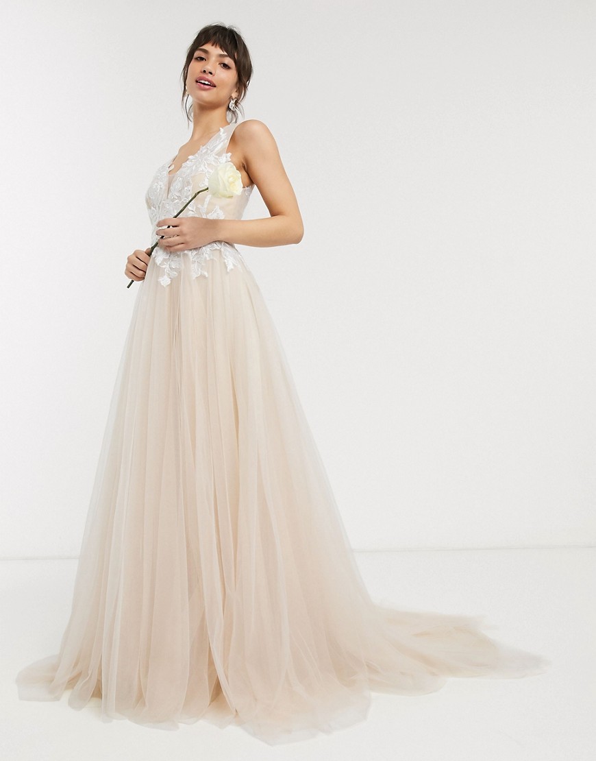 ASOS EDITION mesh wedding dress with embroidered bodice-White