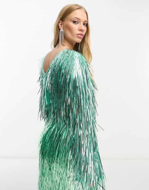 ASOS EDITION metallic fringe crop top in green - part of a set, 2 of 4